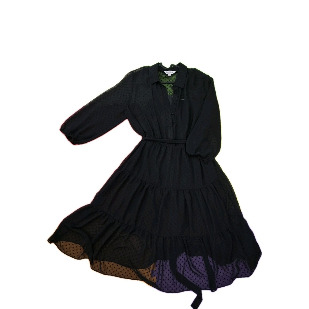 Nanette Lepore Black‎ Swiss Dot Tiered Midi Dress with Slip Lining Size 14